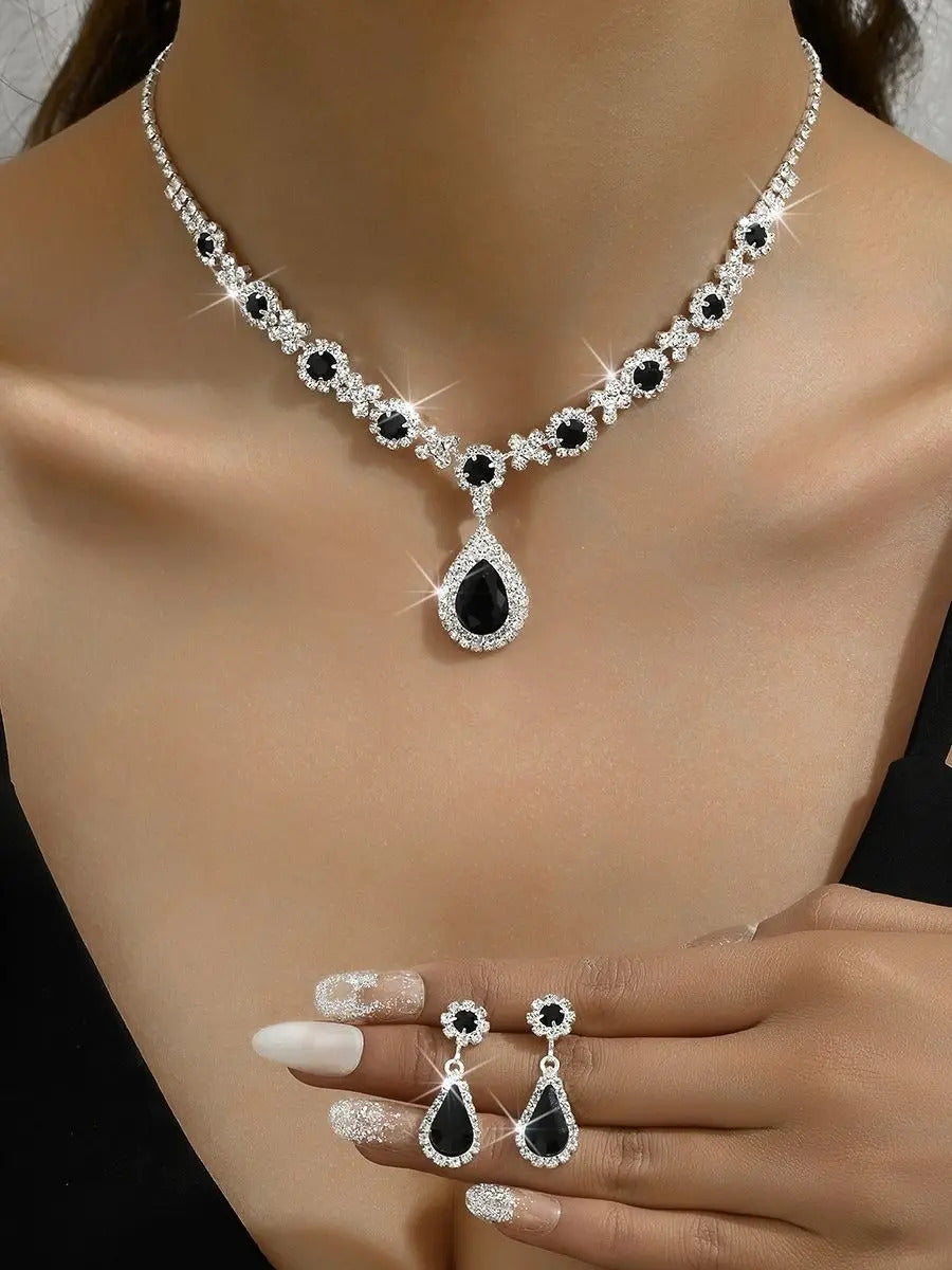 3 pieces of women's crystal droplet necklace with earrings set for wedding evening dress accessories