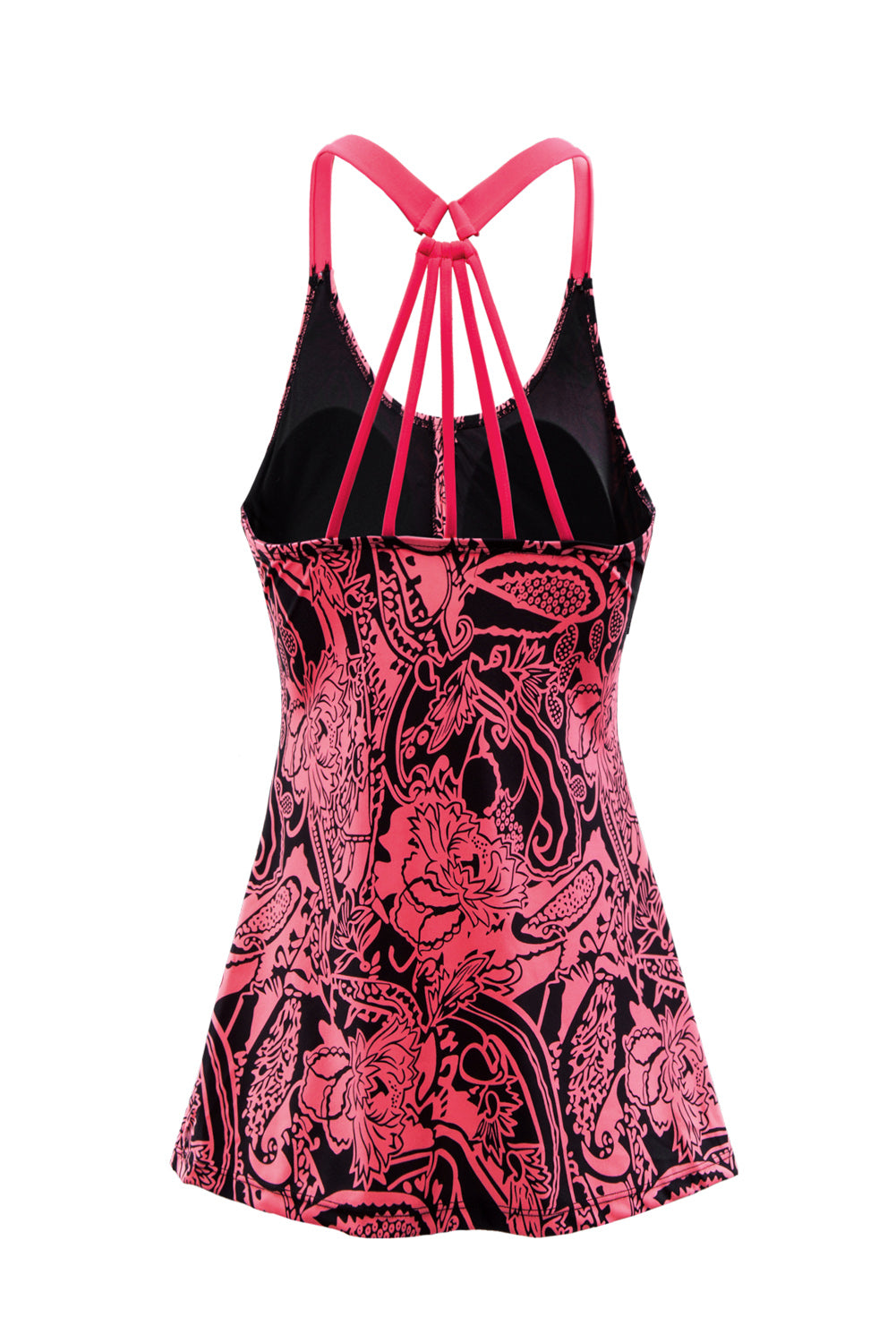 Red Floral Printed Blouson Tankini Top