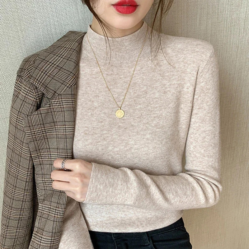 Turtleneck Sweater Women Fashion New Stretch Tops Women Knitted Pullovers Long Sleeve Bottoming Knitted Sweater