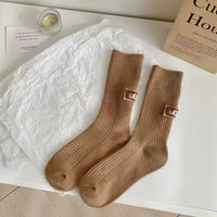 UGC Winter Socks Women's Wool Cashmere Solid Warm Thickened Pile Socks Embroidered Logo Mid-Calf Socks Casual Snow Boot Sock