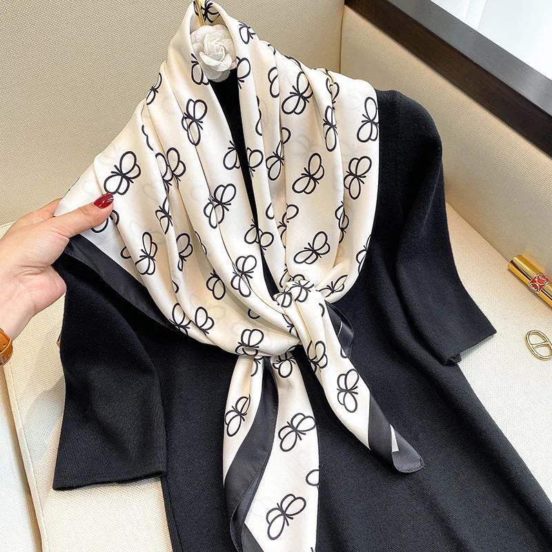 90*90cm Women Scarf Silk Feeling Hair Neck Square Brand Office bandanna muffler Waiter Flight Attendants Handkerchief Rings wrap