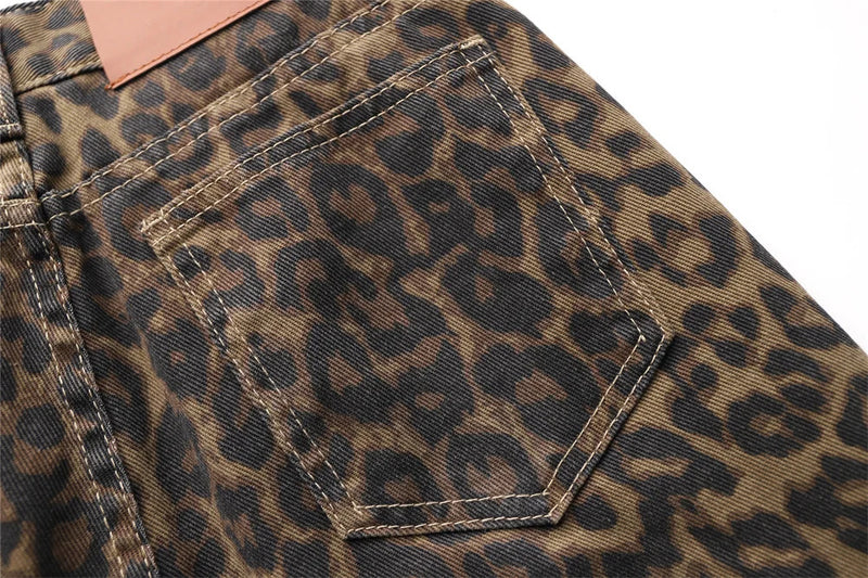 Leopard Print Jeans for Women High Waisted Y2k Retro Fashion Streetwear Denim Pants Hip Hop Straight Wide Leg Baggy Jeans