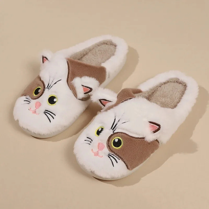 2024 New Cute Cat Slippers Fluffy Furry Women Home Slippers Men Winter Plush Slides Indoor Fuzzy Slippers Lovely Cotton Shoes