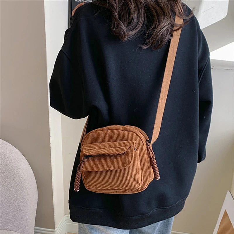 Corduroy Women's Small Shoulder Bag Teenager Girl Crossbody Bag Bolsa Cute Tote Student Street Korean Harajuku Messenger Bags