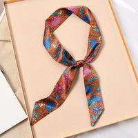 Skinny Silk Scarf Hair Strip Silk Ribbon Small Neck Scarves Bag Handle Ribbon Scarf Kerchief Ladies Ribbon Hair Band Small Scarf