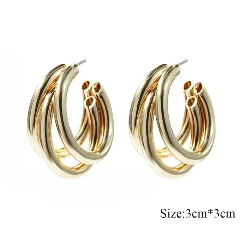 Stainless Steel Smooth Metal Chunky Hoop Earrings for Women Fashion Round Circle Hoops Statement Earrings 2024 Trendy Jewelry