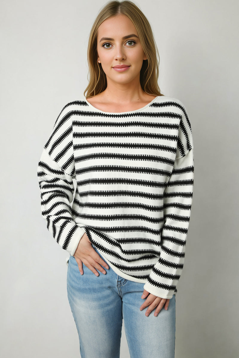 Black Striped Drop Shoulder Oversized Sweater