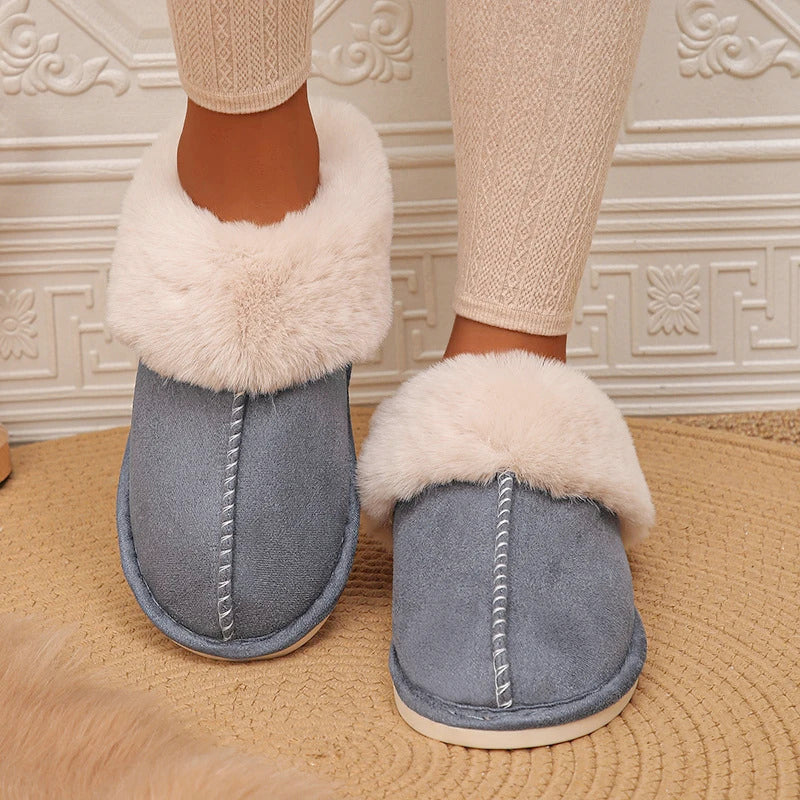 Closed Toe Warm Cotton Slippers Women Faux Fur Thicken Plush Winter Home Shoes Woman Lightweight Casual Indoor Slides Female