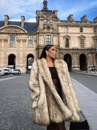 Luxury Fluffy Women Faux Fur Overcoat Fashion Lapel Long Sleeve Pockets Cardigan Jacket Winter Female Chic Thick Streetwear 2024