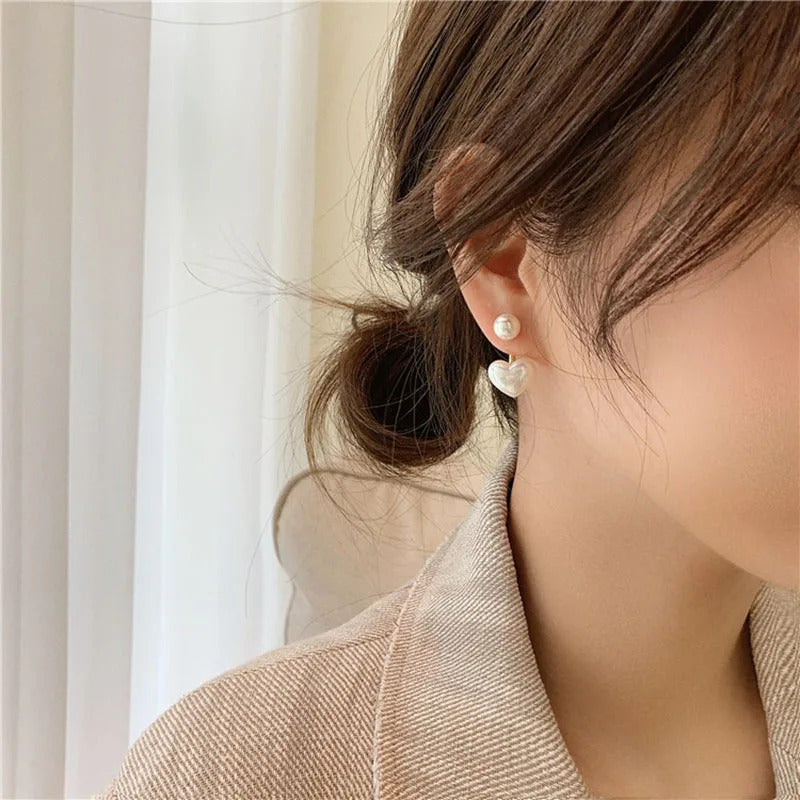 Imitation Pearl Earrings For Women Heart Round Stud Earrings Elegant Love Ear Stud Party Wedding Jewelry Valantine Day Gifts