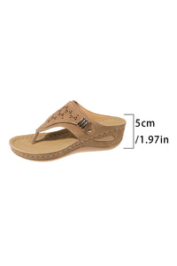 Beige Hollow Out Clip Toe Wedge Slippers