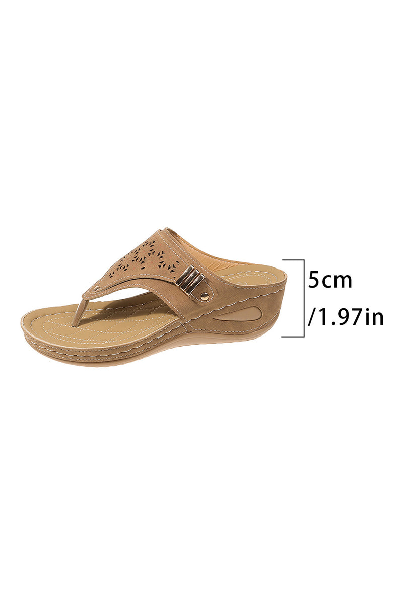 Beige Hollow Out Clip Toe Wedge Slippers