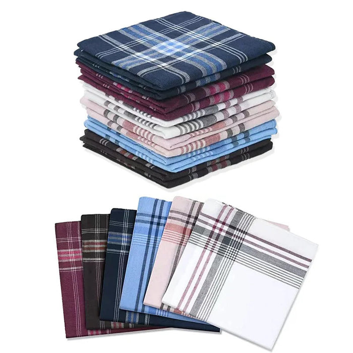 12Pcs Classic Square Plaid Stripe Men Handkerchiefs Pocket Cotton Towel Wedding Party Business Casual Handkerchiefs Chest Scarf