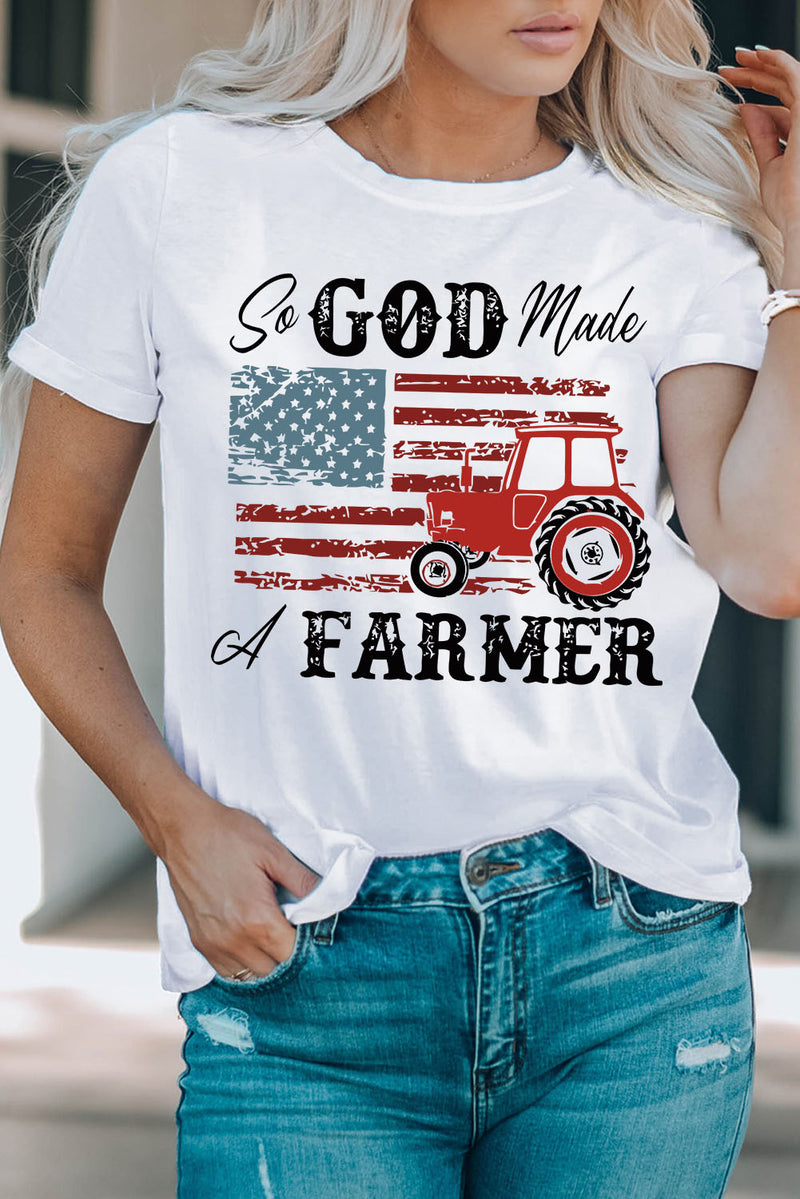 White So GOD Made A FARMER Flag Graphic Tee