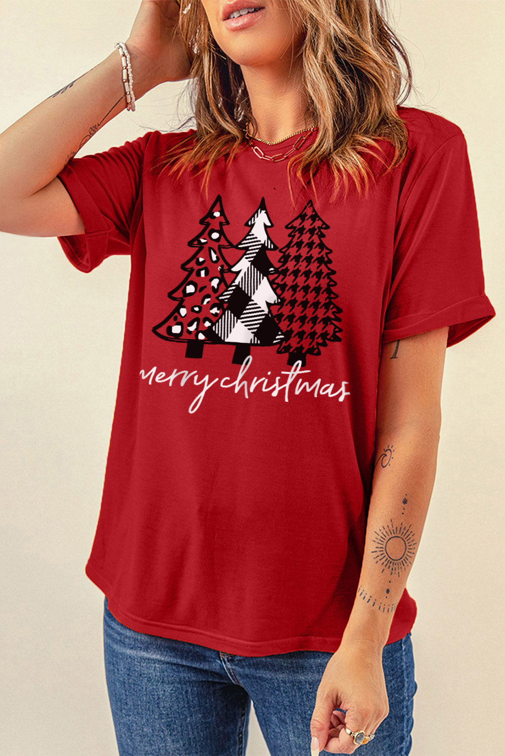 Fiery Red Merry Christmas Trees Graphic T Shirt