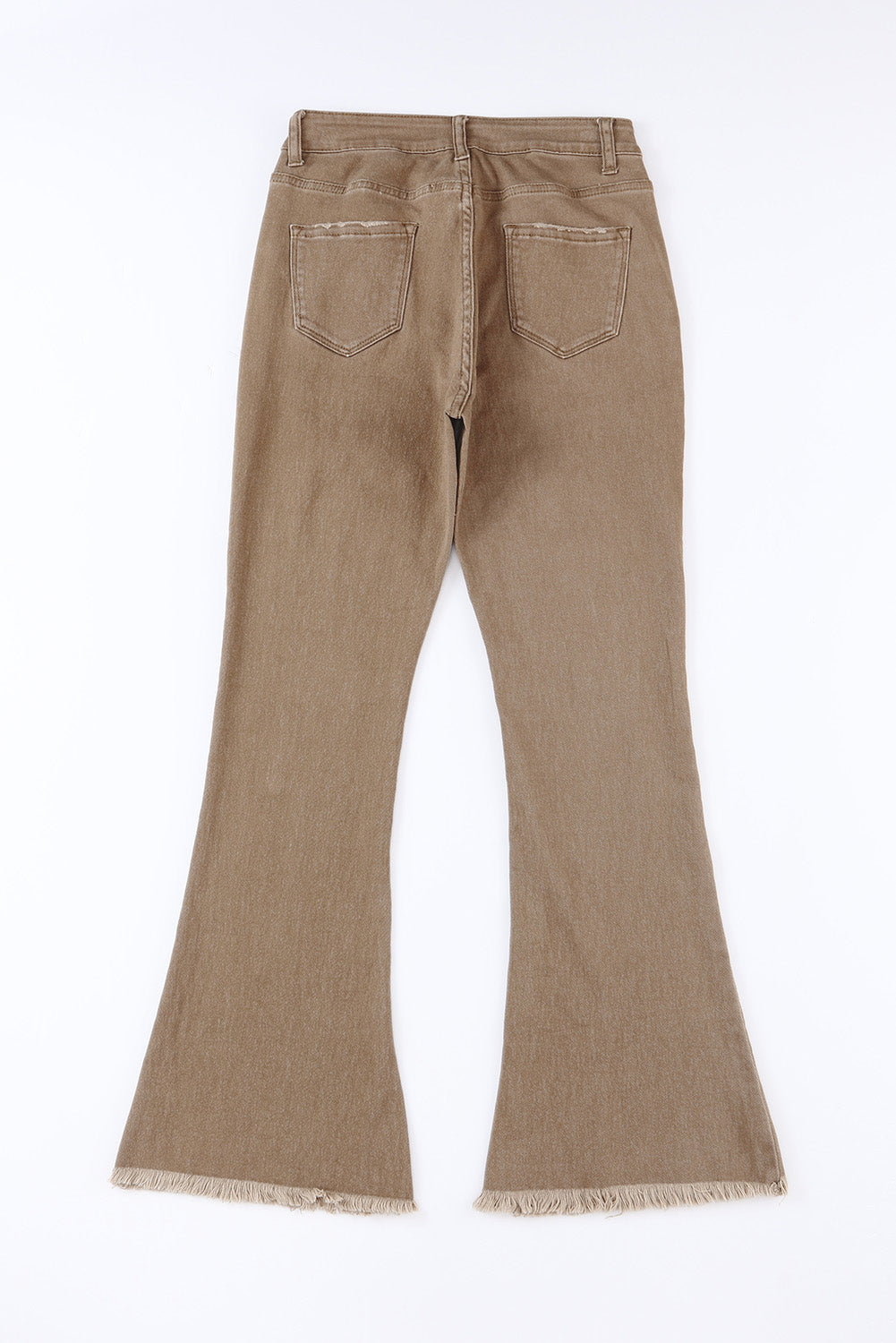 Khaki Raw Hem High Waist Flare Jeans