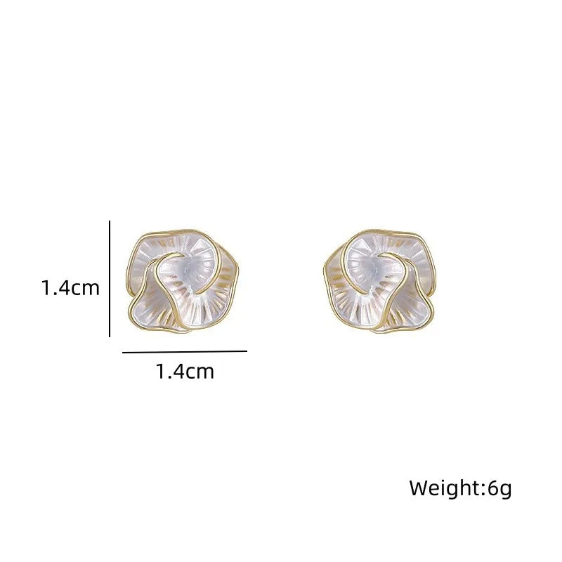 LATS White Enamel Flower Stud Earrings for Women Folded Unique Design Multi-layers Floral Female Small Earrings 2024 New Brincos