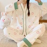 SUKAE Women Autumn Winter New Pajamas Sets Faux Cotton Sleepwear Casual Kimono Pijamas Sets Leisure Lapel Loungewear Homesuits