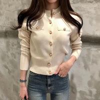 2024 Autumn Long Sleeve Fashion Women Cardigans Sweater Knitted Coat Short Casual Single Breasted Korean Slim Chic Ladies Tops