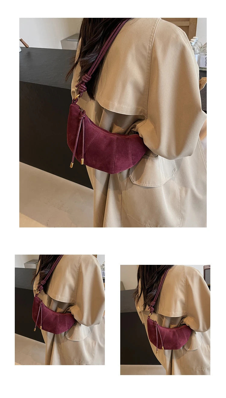 Velvet Material Zipper 2024 High Quality Shoulder Bag Solid Color Simple Fashionable Crossbody Bag Soft Western Style Handbag