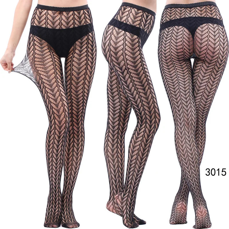 Women Sexy Fishnet Tights Jacquard Weave Seamless Pantyhose Yarns Garter Grid Fish Net Stockings Black Spider Gothic Lace Tights