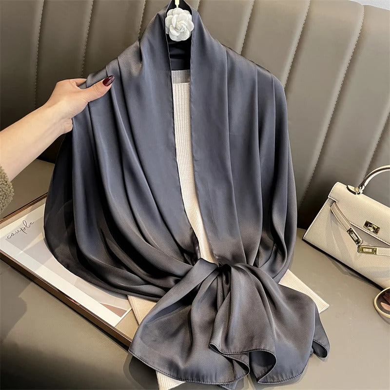 Foulard Silk Scarf Shawls Lady Bufanda Elegant Solid Scarves Women Sping Pashmina Hijab Wraps Female Beach Stoles 2024 Luxury