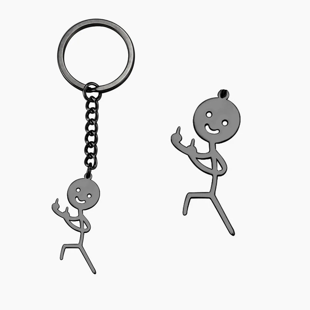 Skyrim Hip Hop Fxck You Funny Doodle Pendant Keychain Holder Stainless Steel Middle Finger Stickman Keyring Car Key Chains Gift