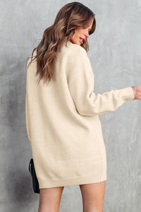 Apricot Polo Collar Knitted Mini Sweater Shift Dress