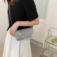 Allover Rhinestone Bucket Bag, Glitter Chain Prom Purse, Women's Mini Crossbody Bag (6.3*3.54) Inch