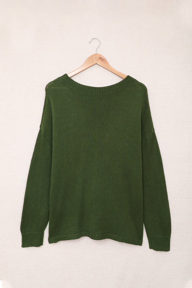 Green Oversize Knitted Drop-shoulder Sleeve Sweater