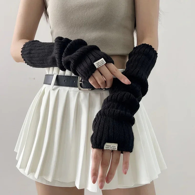 Knitted Woolen Arm Sleeve Fine Long Knitted Fingerless Gloves Warm Riding Soft Female Gloves Autumn Winter Women Arm Warmers