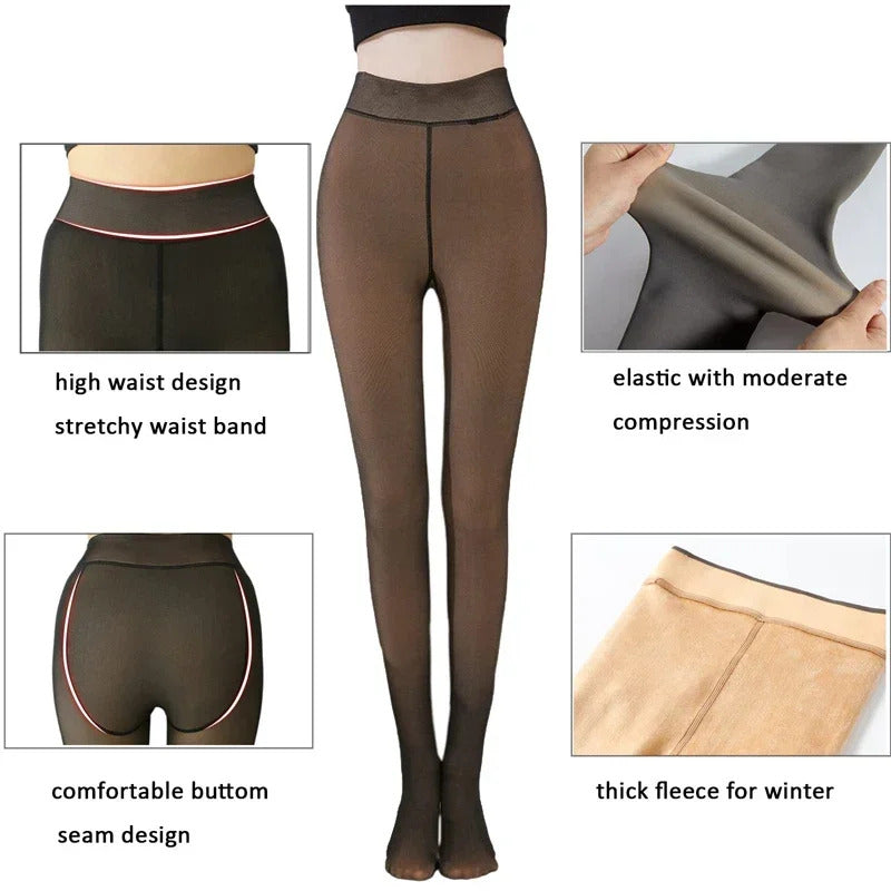 Thicken Polar Stockings Winter Warm Leggings Women'S Fleece Lined Tights Skin Effect Pantyhose Fake Translucent Wool Sock Pants