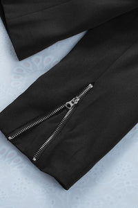 Black Notch Collar Detachable Hood Zipped Jacket