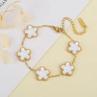 Classic Stainless Steel Five Leaf Flower Jewelry Necklace Set Bracelet Earrings Simple for Woman Girl Party Daily Wear Jewelry