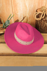 Rose Red Aztec Embroidery Retro Flat Fedora Hat