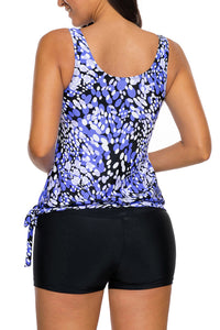 Bluish Dewdrop Print Blouson Tankini Swimsuit