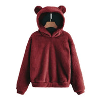 Autumn Winter Women's Hoodies Winter Women Long Sleeve Rabbit Ear Hood Sweatshirt Cute Plush Warm Casual Hoodie Tops