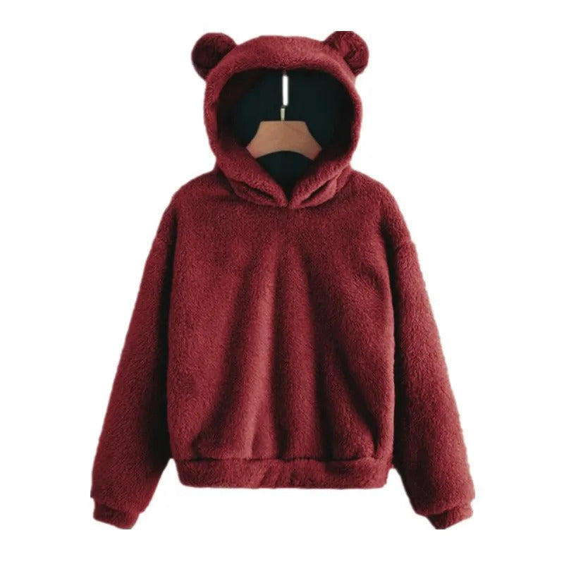 Autumn Winter Women's Hoodies Winter Women Long Sleeve Rabbit Ear Hood Sweatshirt Cute Plush Warm Casual Hoodie Tops