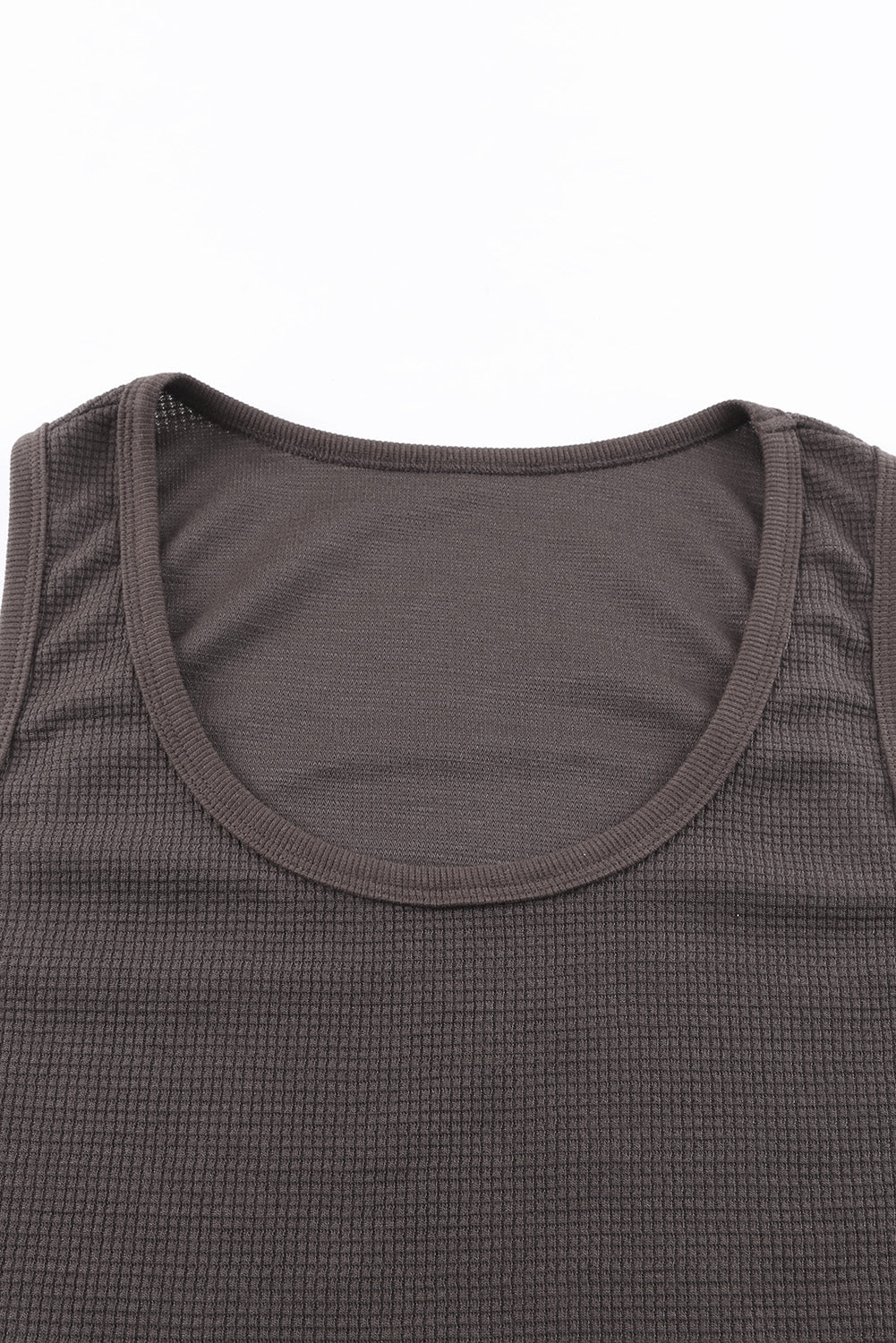 Green Plain Waffle Knit U Neck Tank Top