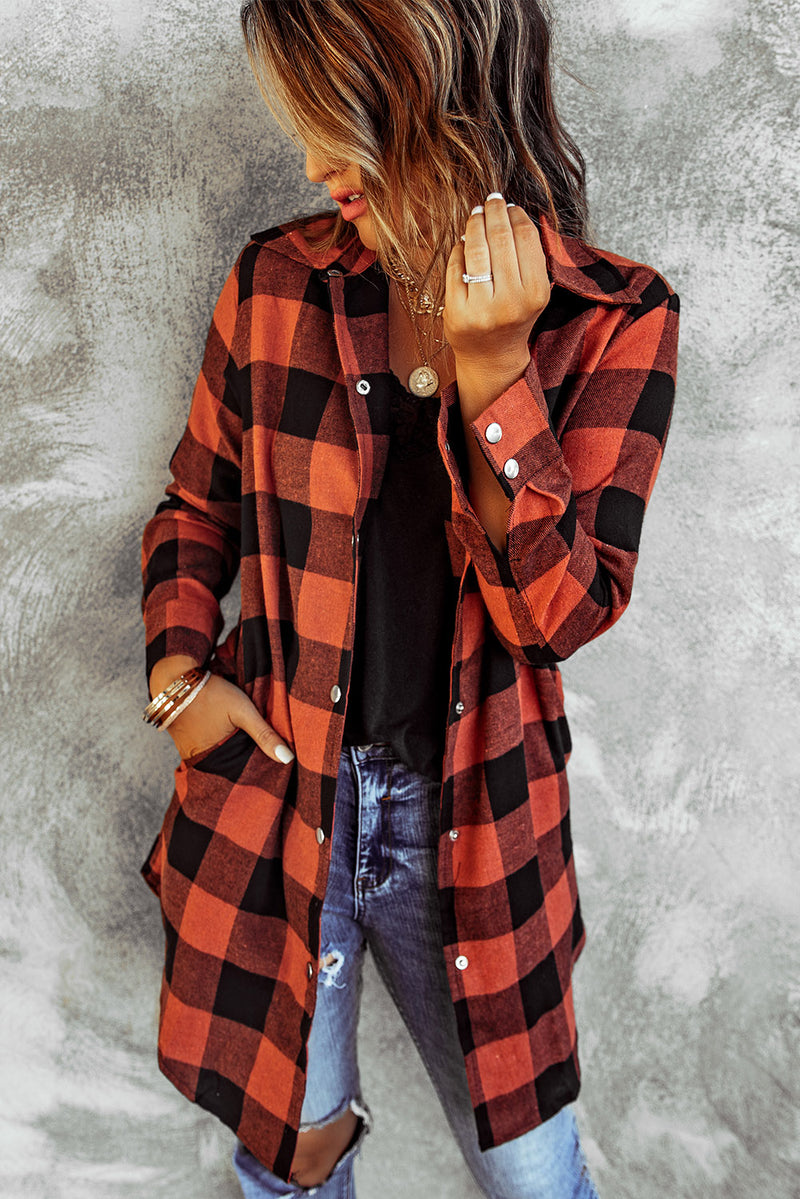 Blue Turn-down Collar Plaid Shirt Jacket