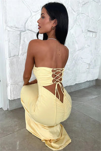 Mozision Strapless Backless Lace-up Maxi Dress For Women Summer New Off-shoulder Sleeveless Bodycon Club Party Long Dress