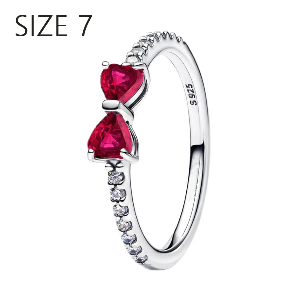 S925 Sterling Silver Valentine's Day Red Series Red Heart Charm Bow Ring Heart Necklace Fit Bracelet DIY for Women Jewelry Gift