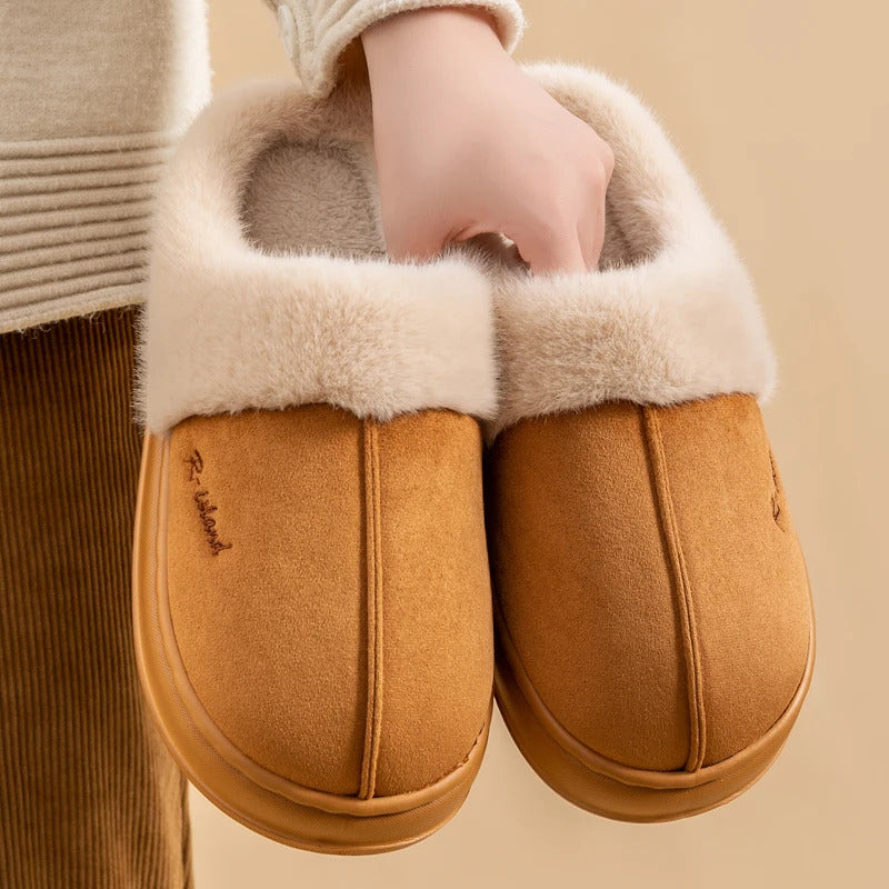 New Winter Cosy Warm Couple Style Concise Fluffy Slippers Women Men Non-slip Soft Slides Indoor Mule Ladies' Home Cotton Shoes