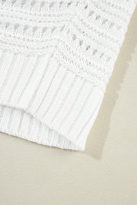 White Pointelle Knit Bracelet Sleeve Open Cardigan