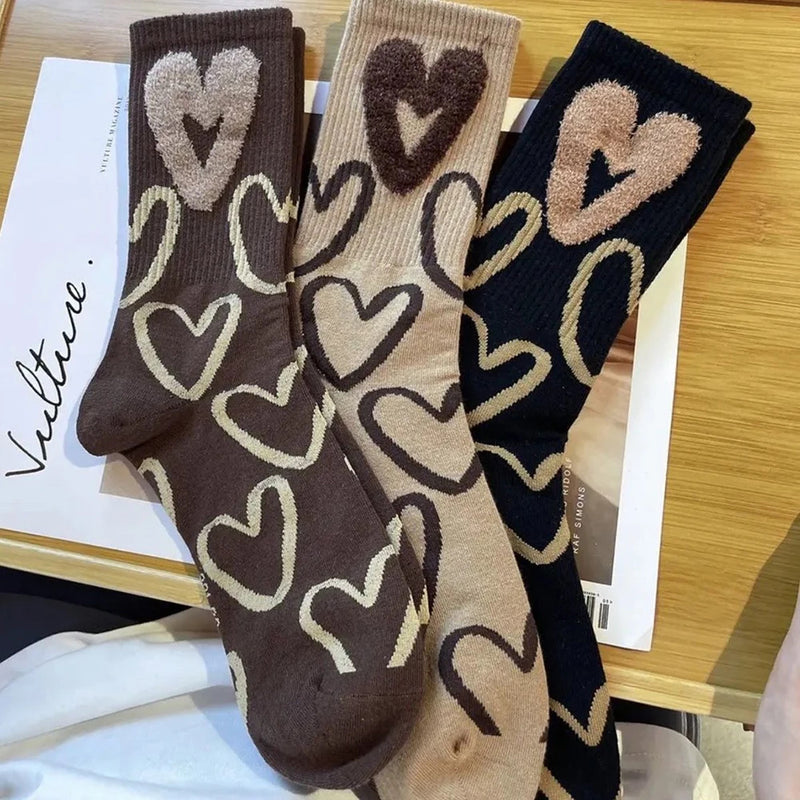 3 Pairs Women Cartoon Bear Mid Tube Socks Fashionable Cute Three-Dimensional Printed Letter Socks Soft Comfortable Casual Socks