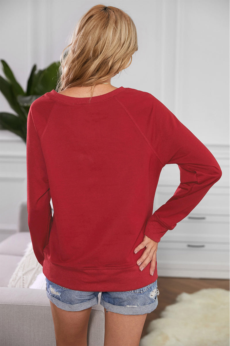 Fiery Red Baseball Mom French Terry Cotton Blend Sweatshirt