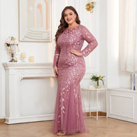 2024 JINZUO Plus Size Evening Dresses Mermaid O Neck Full Sleeve Lace Appliques  vestidos elegantes  party dress  long