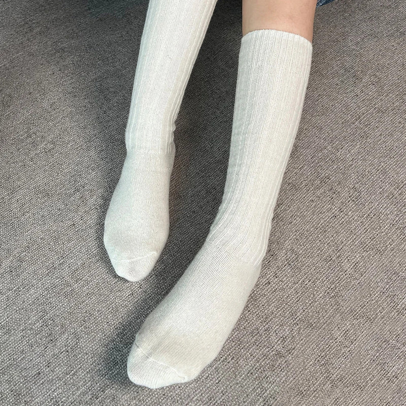 Women Long Socks Cashmere Women Boot Solid Wool Thigh Stocking Skinny Casual Cotton Over Knee-High Fluffy Female Long Knee Sock