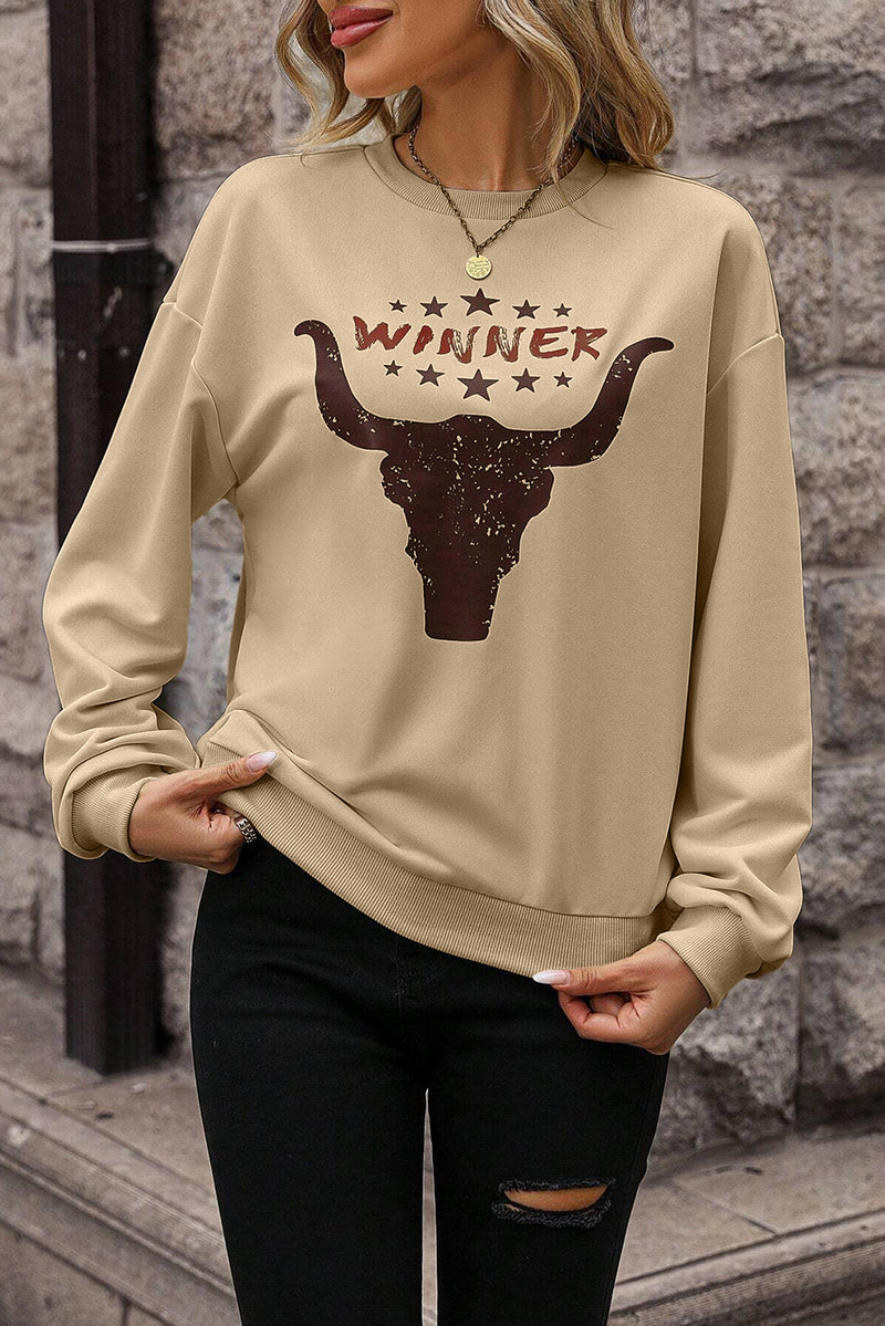 Khaki WINNER Steer Head Graphic Sweatshirt