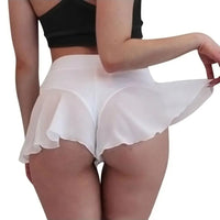 Womens Sexy Sheer Ruffles Skirt Shorts Transparent High Waist Mini Skirts Summer Sports Fitness Yoga Dance Hot Pants S-3XL